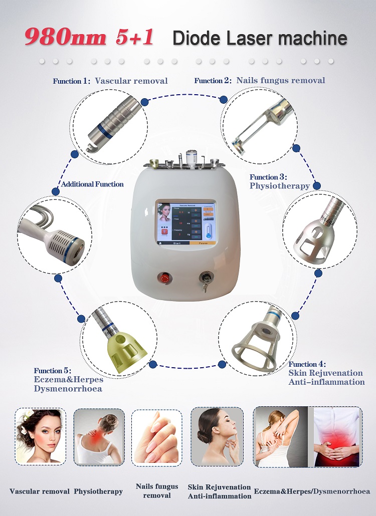 5 in 1 980nm Diode Laser Vascular Removal/Physical Therapy Device with Cold Hammer