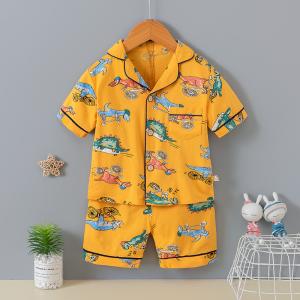 Wholesale Cartoon Children Matching Button Up Pajamas Lapel Short Sleeve Animal Pajama Set from china suppliers