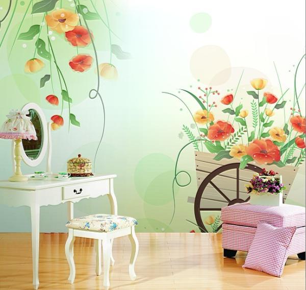Eco - Friendly Ink Living Room Customized Flower Interior Decoration Wallpapers