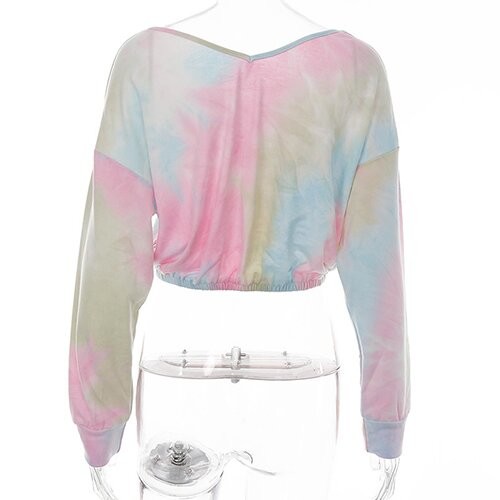 OEM maufactory European and American polyester new long -sleeved V -neck loose band -dyeing printed short T -shirt w