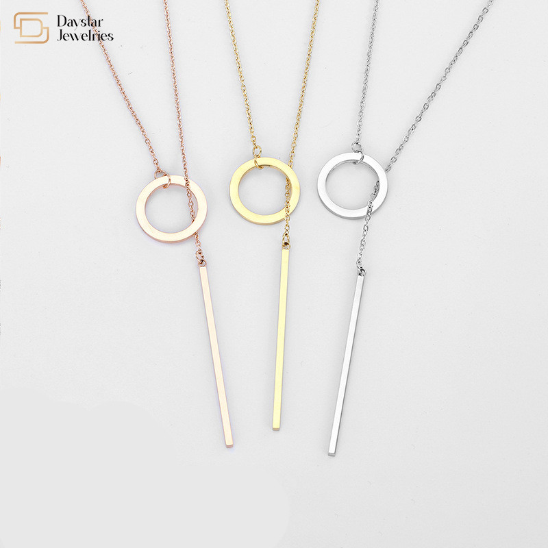 Disc Bar Pendant Stainless Steel Choker , Lariat Y Necklace For Women