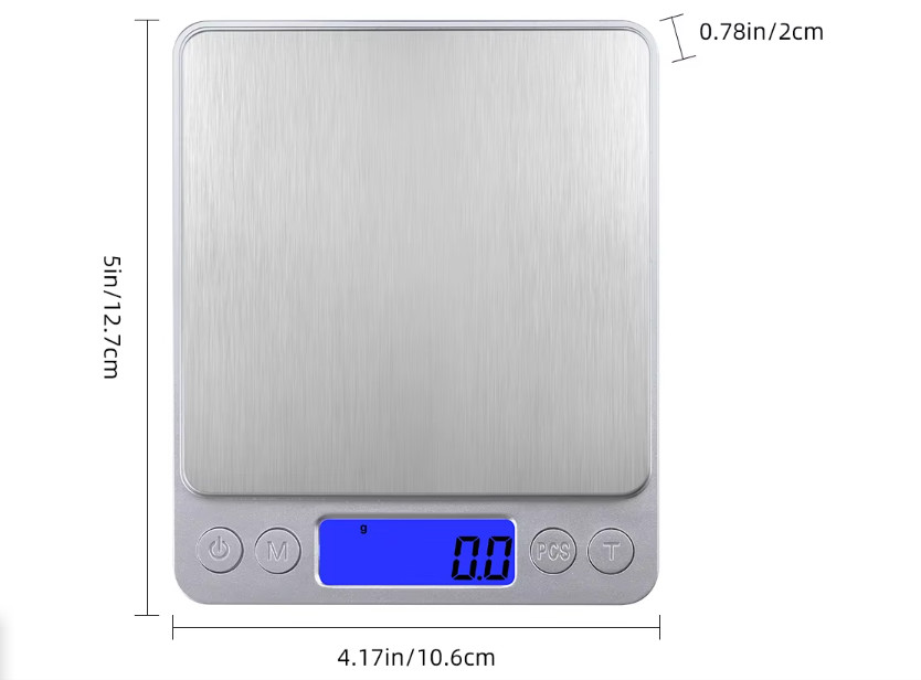 Digital Kitchen Scale 3kg/0.1g 500g/0.01g,1kg/0.1g,2kg/0.1g,3kg/0.1g Stainless Steel LCD Electric Electronic Gram
