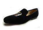 Slip On Embroidered Velvet Loafers Handmade Low Heel Flat Casual Shoes for Men