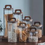 Food Storage Container High Borosilicate Glass Kitchen Jar with Wooden Bamboo