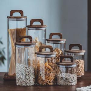 Wholesale Food Storage Container High Borosilicate Glass Kitchen Jar with Wooden Bamboo Lid from china suppliers