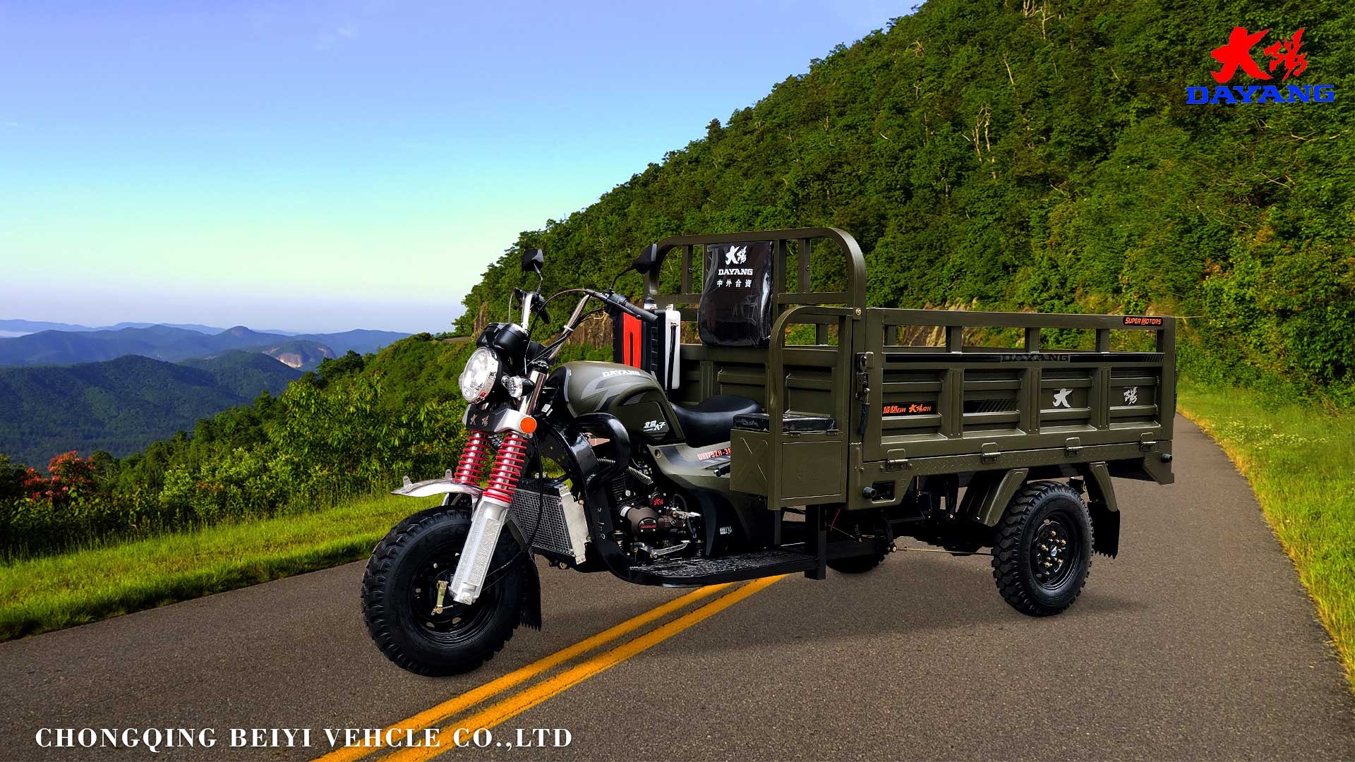 DAYANG Motorized Tricycle Cargo Tricycle Three Wheel Motorcycle with 12V Battery System