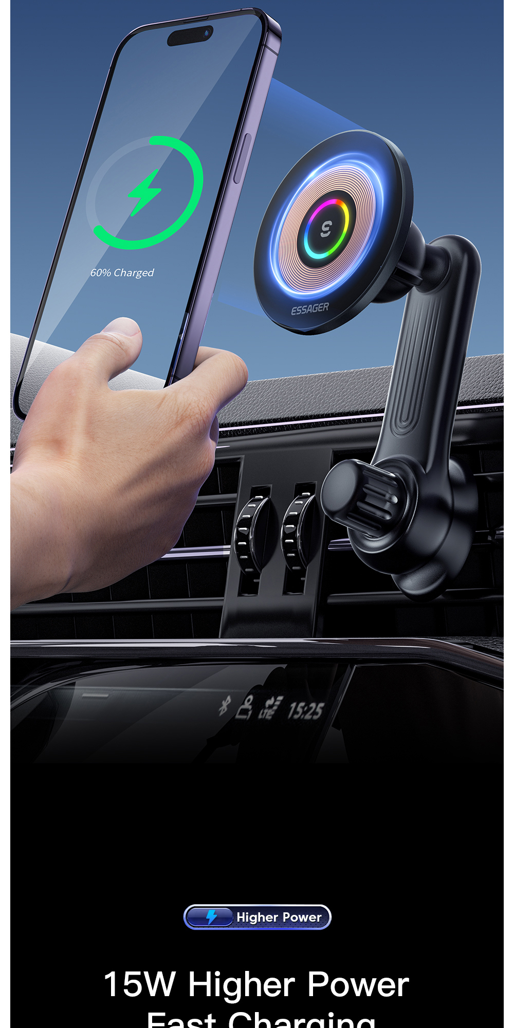 Essager 2023 Arpege Fast Wireless Car Chargers Car Phone Holder 15W