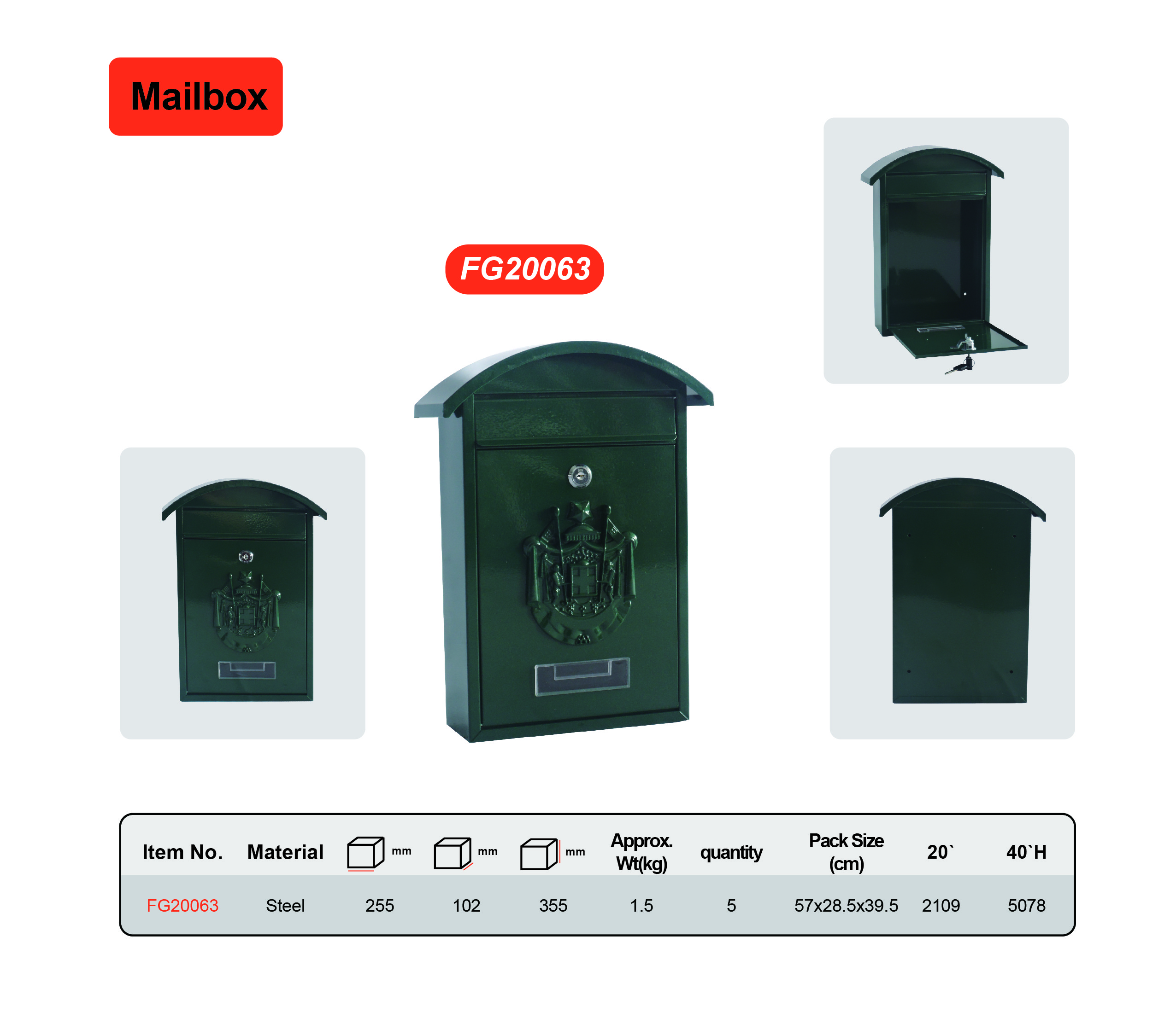Garden Residential Steel Mailbox Wall Mounted Waterproof Letterbox