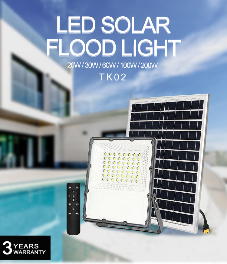 3000k Outdoor Solar Powered Flood Lights LED Source 100 Watt 200 Watt Dask To Dawn Long Time