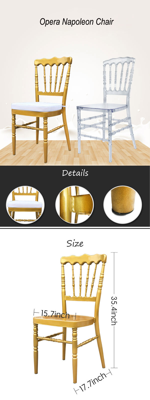 Bistro Wedding Banquet Chairs Upholstery Opera Royal Chiavari 15.7x17.7x35.4 Inch