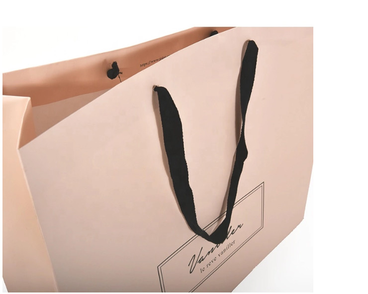 Flat Cotton Handle Custom Design Paper Bags , Printed Paper Shopping Bags Pink Color