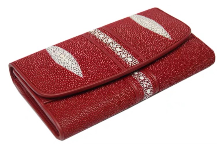 Stingray Skin Unisex Men Long Trifold Wallet Large Male Card Holders Genuine Leather Deep Blue Female Large Clutch Purse
