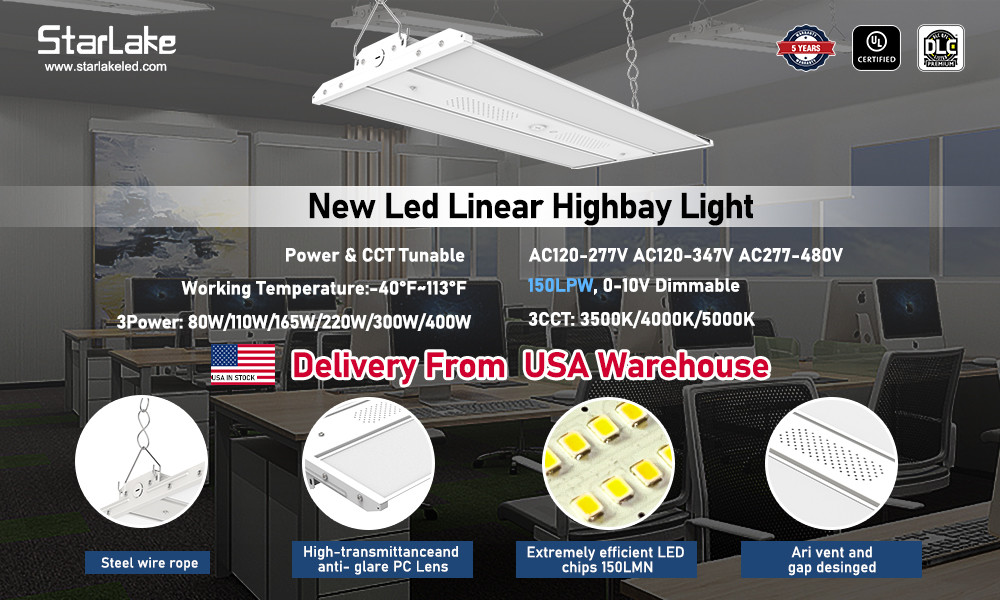 80-400W Dimmable LED Linear High Bay Light for Warehouse Lighting
