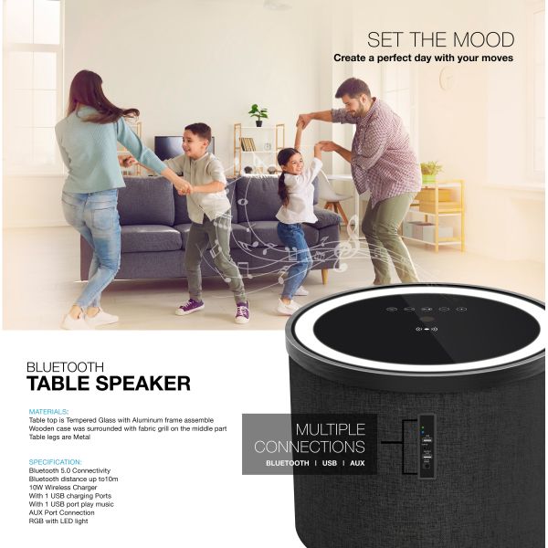 Bedside Table Wireless Charging Bluetooth Speaker Touch Control LED RGB Changing color lights Smart Furniture