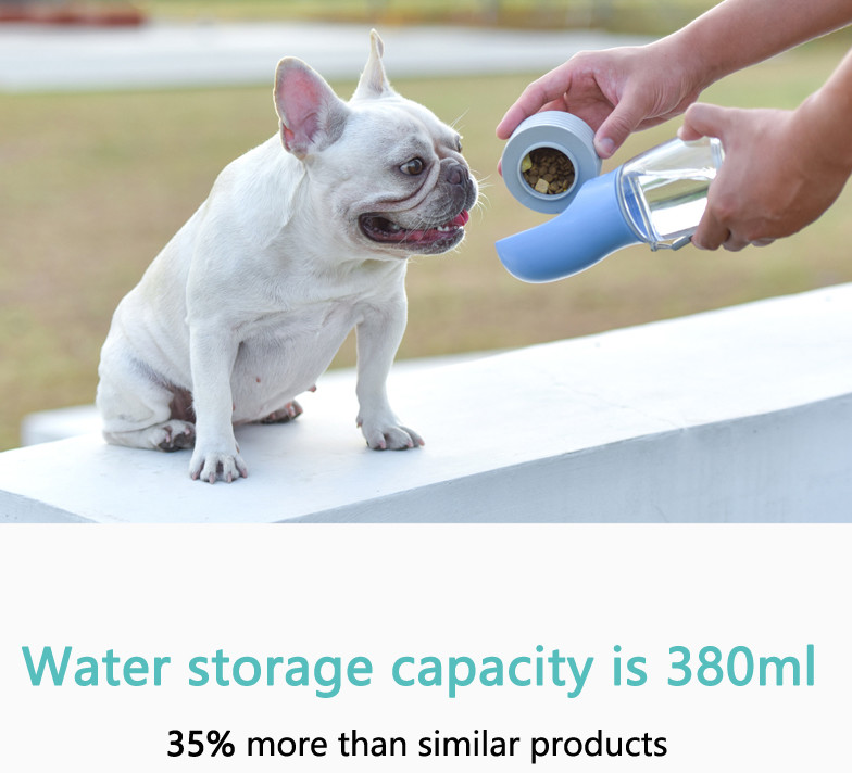 Disassembled Portable Pet Dog Water Bottle 380ml 2 In 1 Pet Water Bowl Dispenser