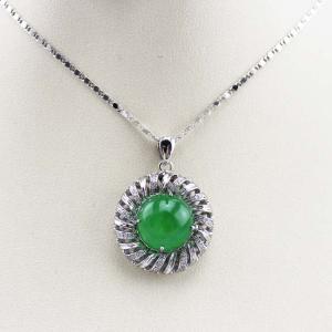 Wholesale 925 Silver Green Chalcedony Cubic Zirocnia Enhancer Pendant Necklace (P19) from china suppliers