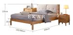 Solid Oak Wood Fabric Headboard Nordic King Size Bed