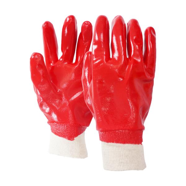 Red PVC Work Gloves Waterproof Safety Gloves Liner PVC Coated Chemical Resistant