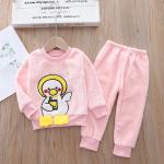 0.9M 35.4in Blue Children'S Pajamas Sets Winter Thick Warm Flannel Pajama Sets