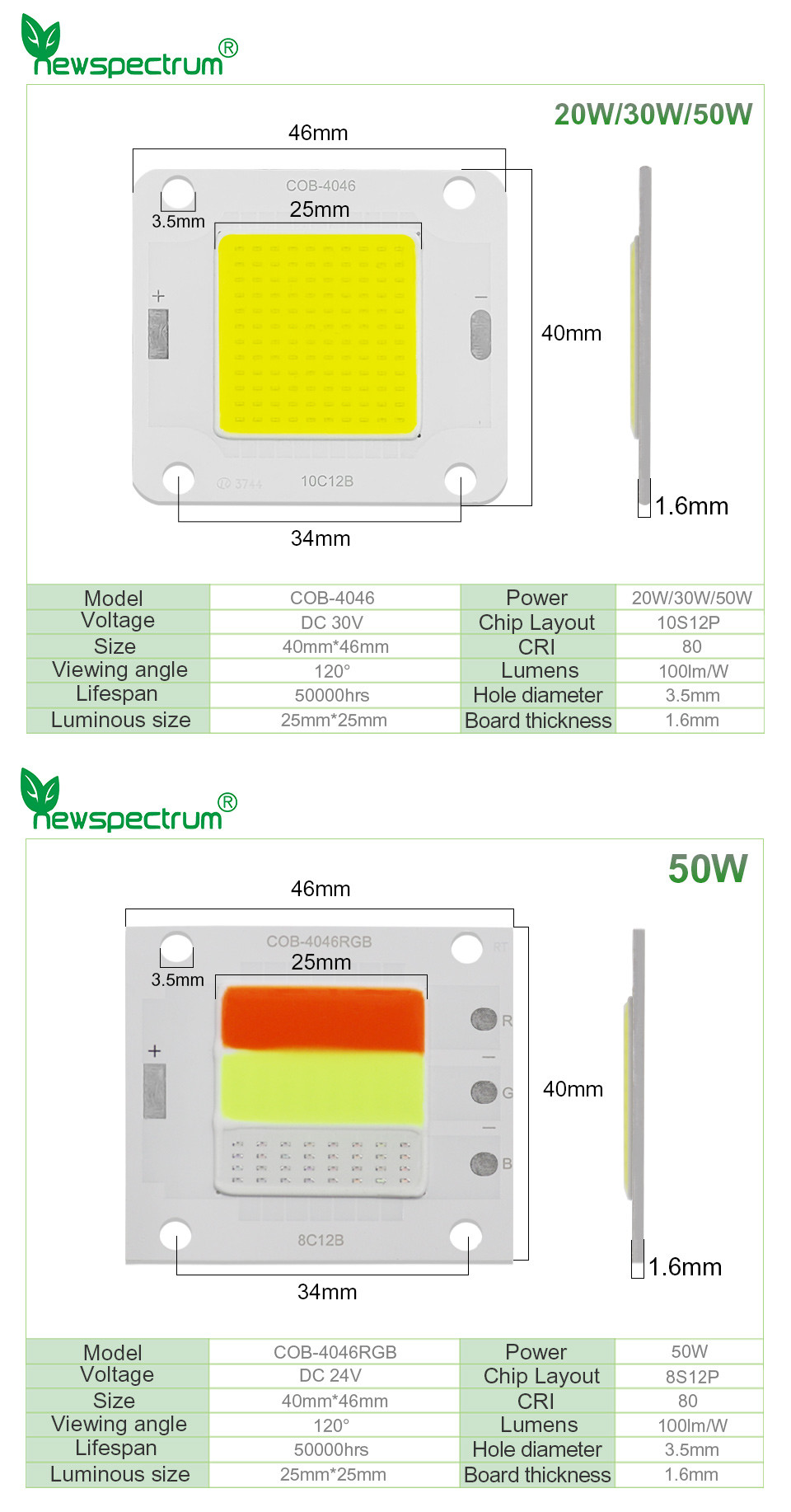 Aluminum Material Driverless LED Chip Cob High Luminance For Growing Light