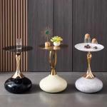 Golden Stainless Steel Hotel Furniture Table With Lovely Round Base Rock Plate