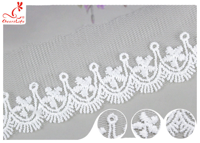 Polyester Width 3CM Ribbon Embroidered Lace Trim For Wedding Dress