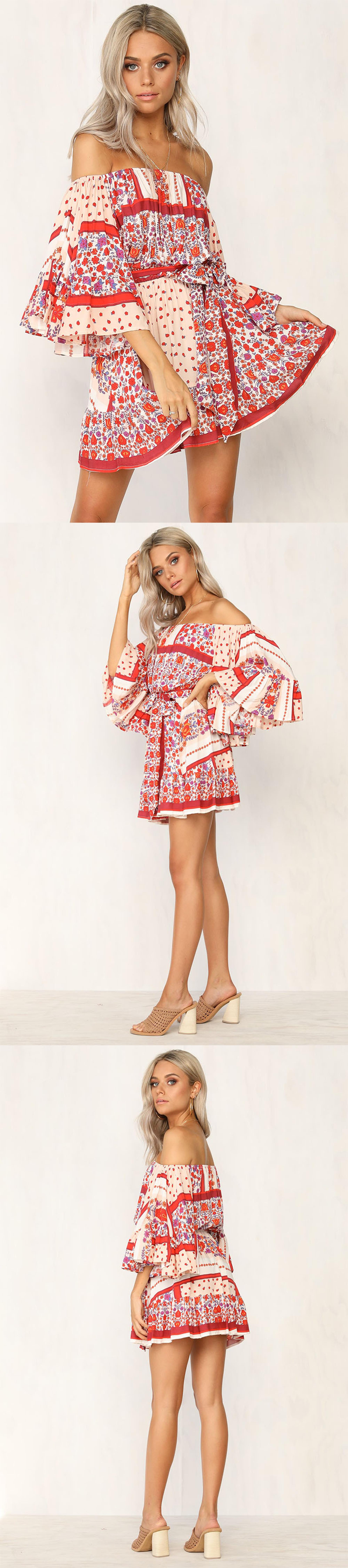 Wholesale Clothing Lantern Sleeve Shirred Waist Women Boho Embroidered Dress