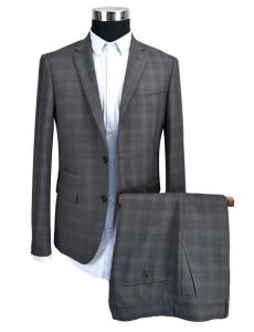 Wholesale Men'S Slim Fit Tailored Suits Deep Grey Check Anti Shrink Breathable from china suppliers