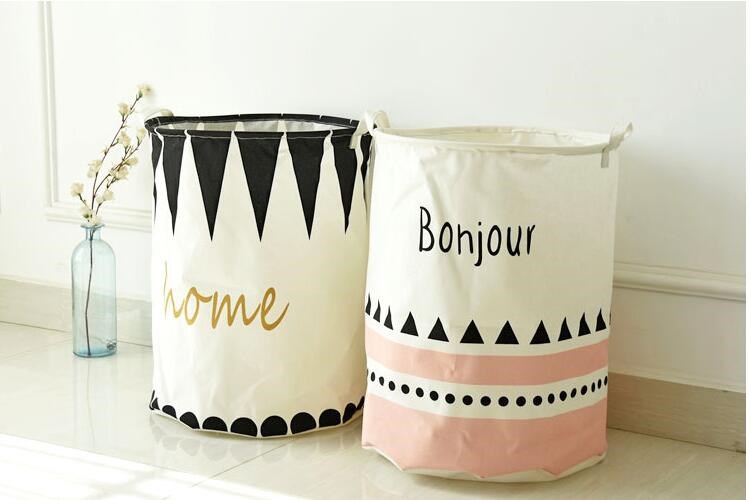 Ramie Cotton Foldable Laundry Basket Cylindric Burlap Canvas Storage Basket