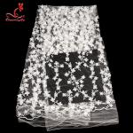 100% Polyester Embroidered Lace Fabric Bussy Floral Lace For Wedding Dress With