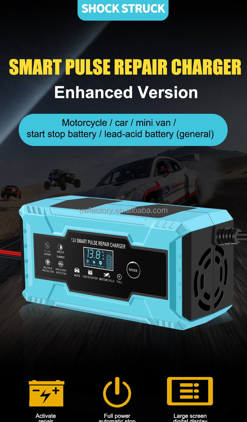 12V 110V 220V 240V 260V Lead Acid Battery Pulse Repair Charger for Car Motorcycle Overvoltage Protection and Digital Display