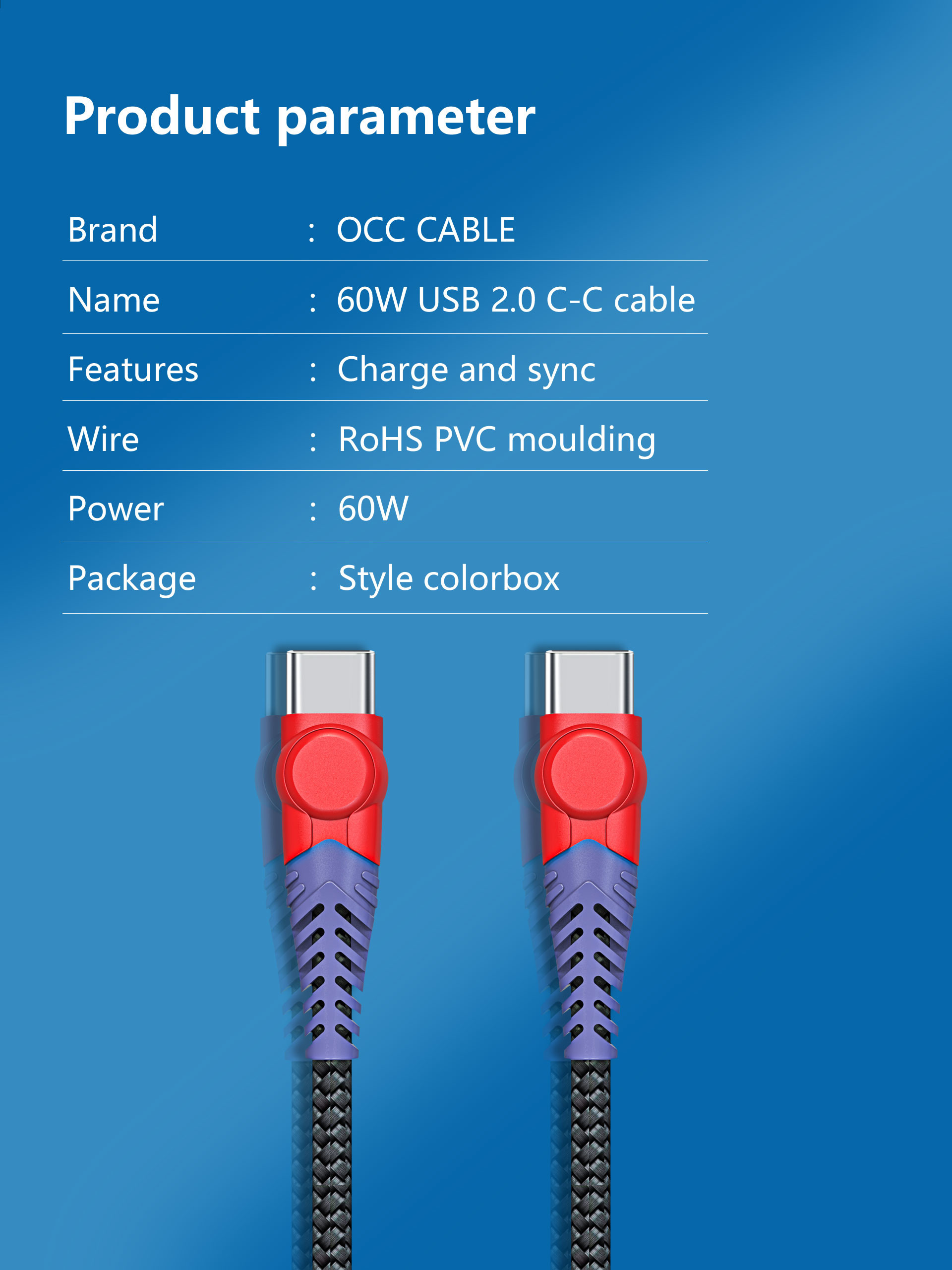 USB C to USB C 60W PD/QC Fast Charging Cable 3A, USB Type C to C Nylon Braided Cord