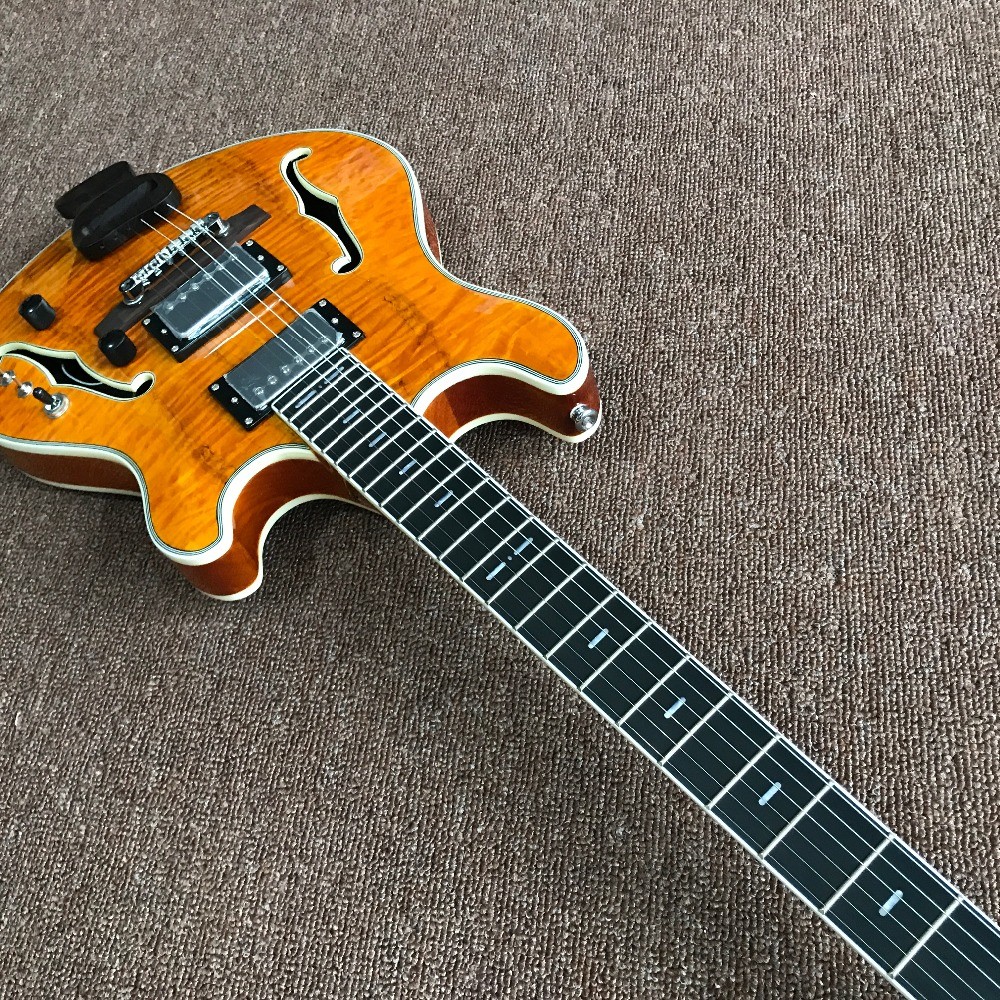 Wholesale and retail Big John music instrument new customized natural hollow electric guitar+foam box