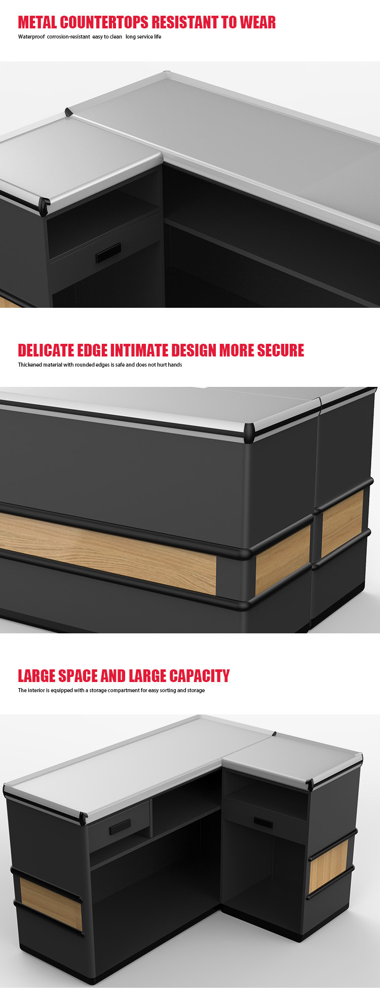 Powder Coating Supermarket Retail Checkout System With Cold Rolled Steel Construction