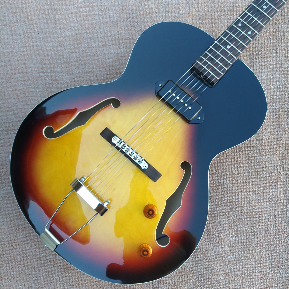 New style high quality custom L-5 Jazz electric guitar, one piece of P90 pickup hollow body jazz electric guitar, free s