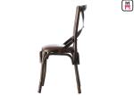 Wood Like X Back Stylish Metal Restaurant Chairs With Brown Leather Seats
