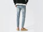 28-36 Lignt Blue Jeans Men'S Denim Pants With Rips Slim Fit Cotton Fabric