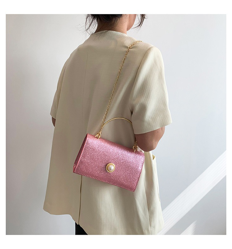 Small Square Bag with Fashion Chain Shoulder Strap 2024 Texture Metal Handbag
