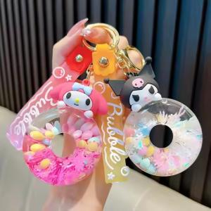 Wholesale Donut Liquid Quicksand Keychain Kuromi Melody Kitty Cinnamoroll Kawaii from china suppliers