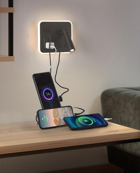 Multifunctional hotel villa apartment reading wall lamp USB Type-C wireless