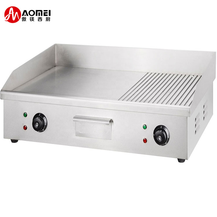 Silver Stainless Steel Electric Half-Grooved Griddle for Temperature Range of 50-300°C