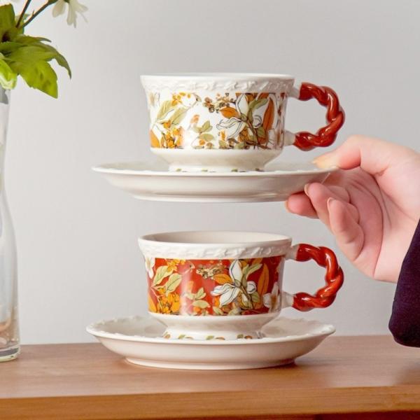 Business Gifts Ceramic Floral Cup Set Gift Box Porcelain Irregular Mug And