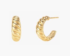 Wholesale Croissant Dome Hoop Earrings 18K Gold Plated Silver Croissant Dome Hoops from china suppliers
