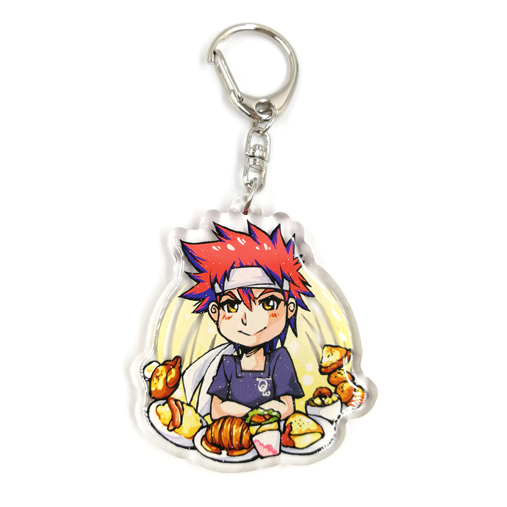 Custom double cartoon anime figure print acrylic glitter keychain resin charm with epoxy