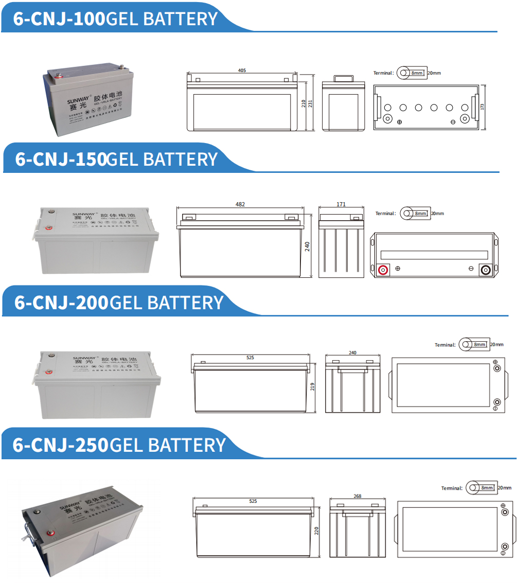 Chargeable 12V 200ah/250ah Solar Lead Acid Gel Batteries Selected Material for Solar