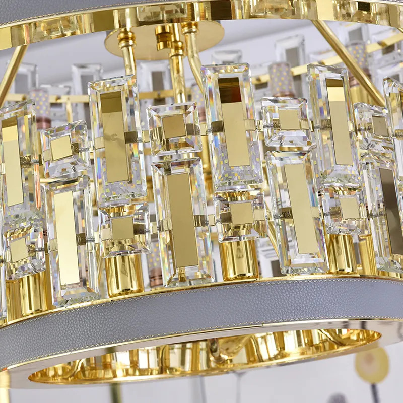 Round Modern LED Smoke Grey Crystal Chandelier E14 Electroplated Thickened Ceiling Plate