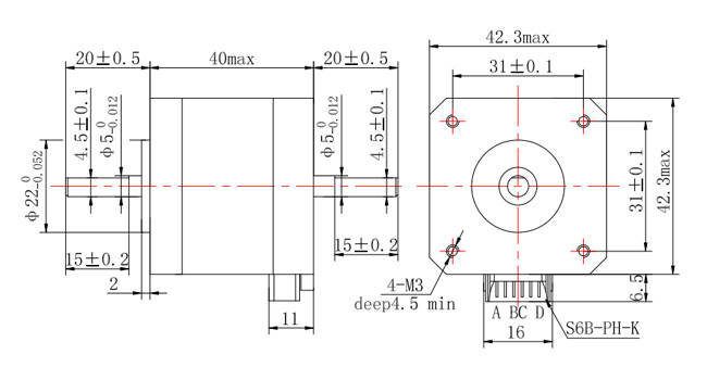 1.5A Dual Shaft Stepping Motor NEMA 17 0.45N.M With 1.8° Step Angel