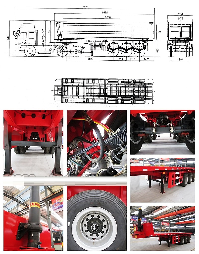 20FT 40FT End Dump Container Tipper Tilting Trailers with Self Discharge Rear Dumping