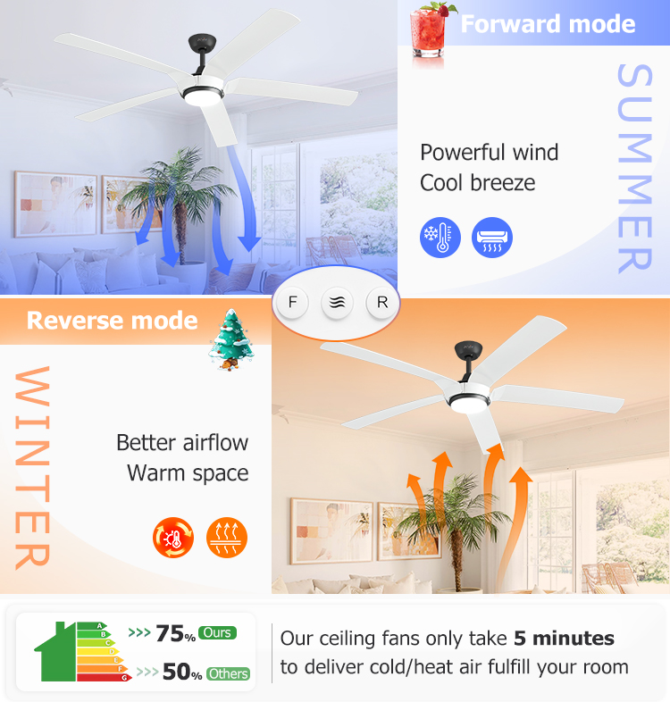Remote Control Switch 65 Inches LED Ceiling Fan with 5 ABS Blades and Dimmer Support