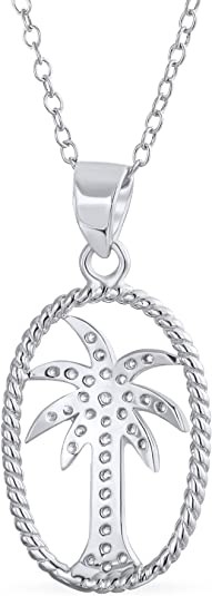 Nautical Pave Cubic Zirconia CZ Tropical Beach Vacation Palm Tree Necklace Pendant Anklet For Women Yellow 14K Gold Plat